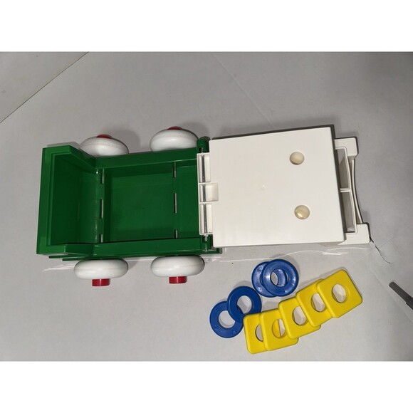 VTG Johnson & Johnson Green Plastic Toy Truck W Stackable Shapes 1983 Bears - Picture 6 of 6
